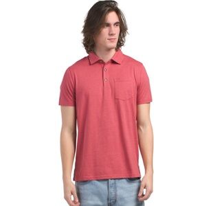 Fair Harbor Kismet Short Sleeve Polo T-Shirt in Red Organic Cotton Blend NWT